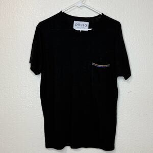 Pitusa Black Cotton Modal Embroidered Pocket Tee Shirt Mens Small Made in Peru